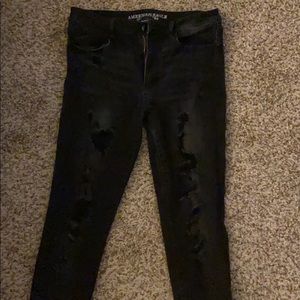 America Eagle Black Distressed Hi-Rise Jegging